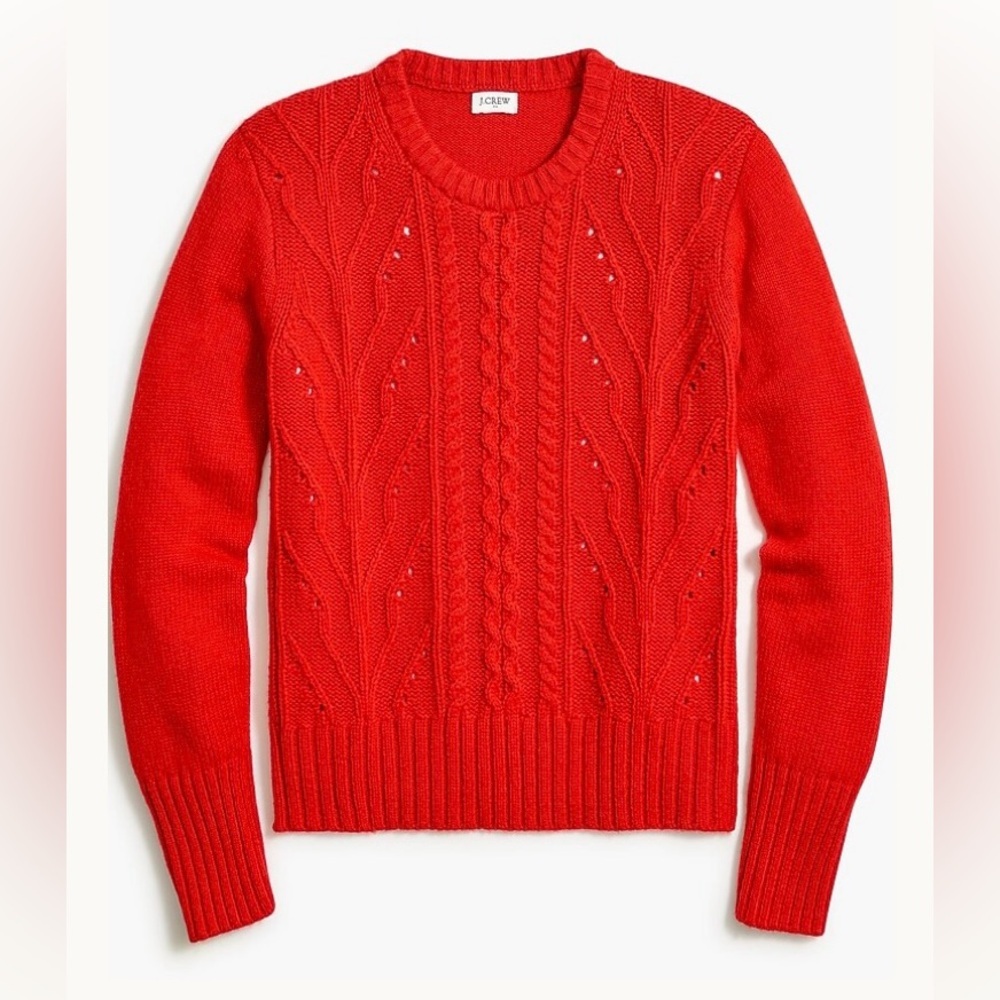 J Crew Cable Knit Sweater Womens Small Pointelle Wool Blend Holiday Preppy